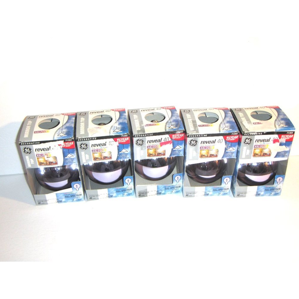 Lot of 5 GE 71369 Reveal 40 Halogen Mirror Top Full Spectrum Globe G25 Bulbs